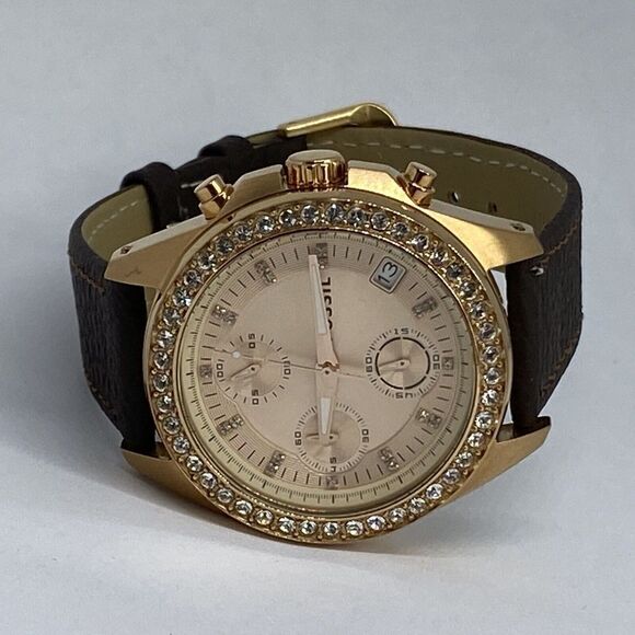 Fossil Decker ES3352 Women's Brown Leather Analog Gold Dial Quartz Watch RK411 - Picture 7 of 12